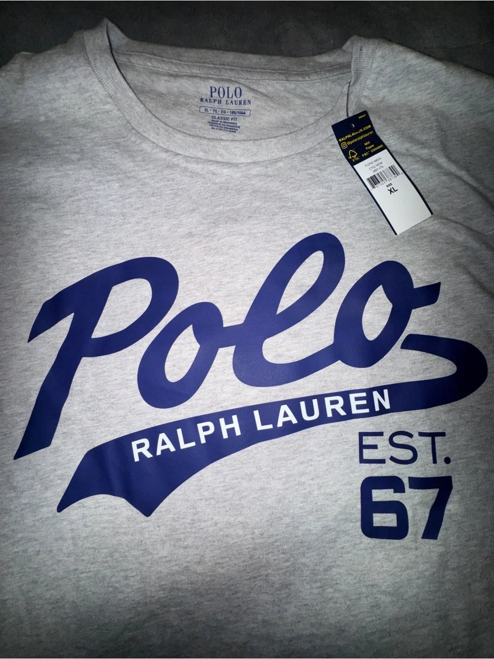 Ralph Lauren Polo Gray Tee with Navy Polo Script